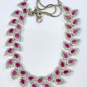 Modern Ruby Marquees, Diamond Zircon Necklace